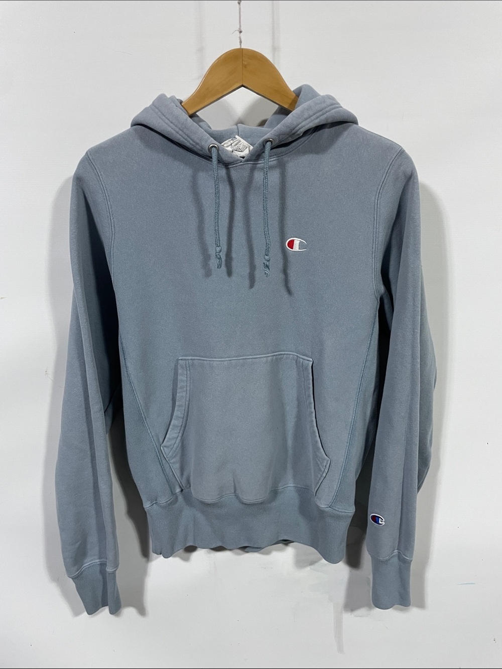 Champion reverse weave Gray-Blue Pullover Hoodie with Logo